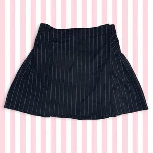 Black Pinstripe Pleated Mini Skirt
